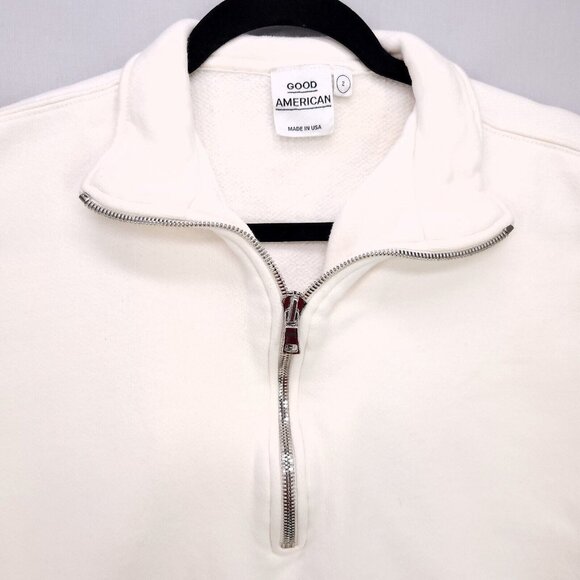 Good American Sweatshirt Cropped Short Sleeve Womens Size 2 Quarter Zip - Picture 5 of 16
